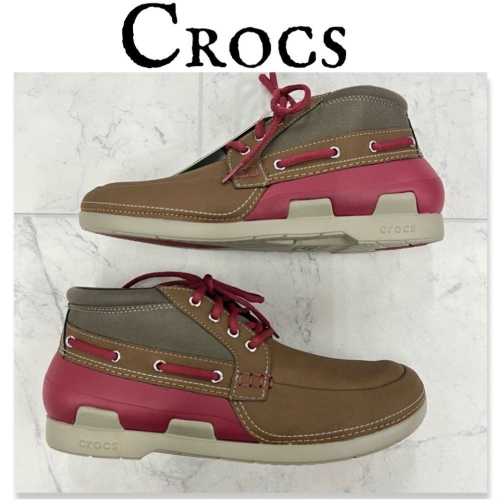 NIB Crocs Mens Beach Line Boat Chukka in Hazelnet/Brick Red